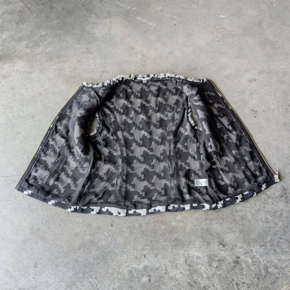 Cabi Black White Houndstooth Fringe Vest small